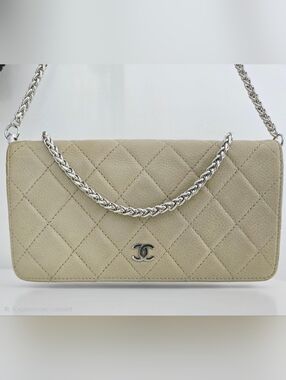 Authentic CHANEL Quilted Matelasse CC Leather Wallet WOC Crossbody Card Holder